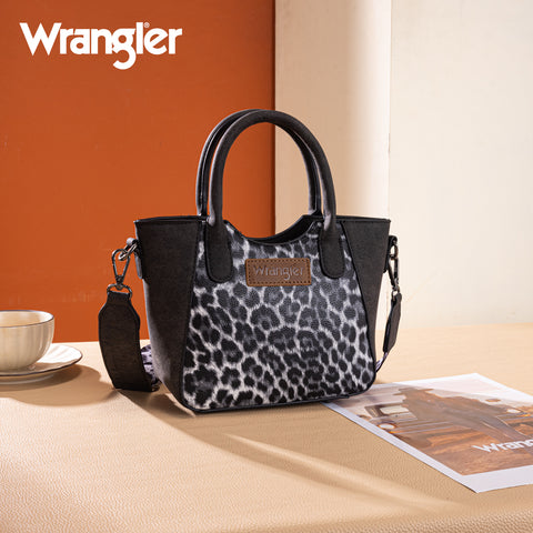 WG296-8015BK  Wrangler Leopard Print Small Tote/Crossbody -Black