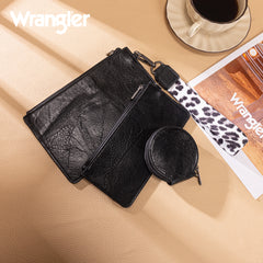 WG366-W114  Wrangler Leopard Print Dual Pouch Wristlet with Zipper Round Case- Black