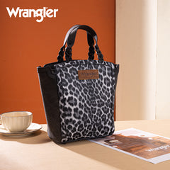 WG296-8014BK   Wrangler Leopard Print Braided Handle Tote/Crossbody - Black