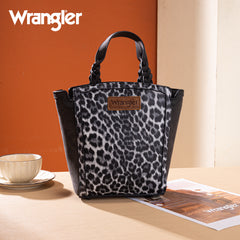 WG296-8014BK   Wrangler Leopard Print Braided Handle Tote/Crossbody - Black