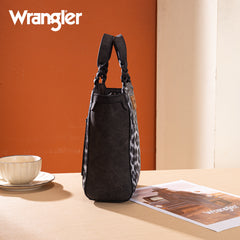 WG296-8014BK   Wrangler Leopard Print Braided Handle Tote/Crossbody - Black