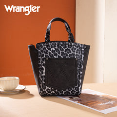 WG296-8014BK   Wrangler Leopard Print Braided Handle Tote/Crossbody - Black