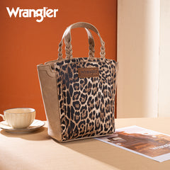 WG296-8014TN   Wrangler Leopard Print Braided Handle Tote/Crossbody - Tan