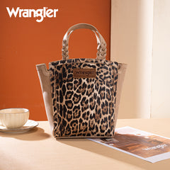 WG296-8014TN   Wrangler Leopard Print Braided Handle Tote/Crossbody - Tan