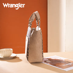 WG296-8014TN   Wrangler Leopard Print Braided Handle Tote/Crossbody - Tan