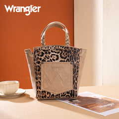 WG296-8014TN   Wrangler Leopard Print Braided Handle Tote/Crossbody - Tan
