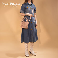 TR192-8800  Trinity Ranch Floral Tooled Collection Mini Tote/Crossbody - Pink