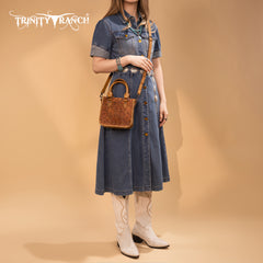 TR192-8800  Trinity Ranch Floral Tooled Collection Mini Tote/Crossbody - Light Brown