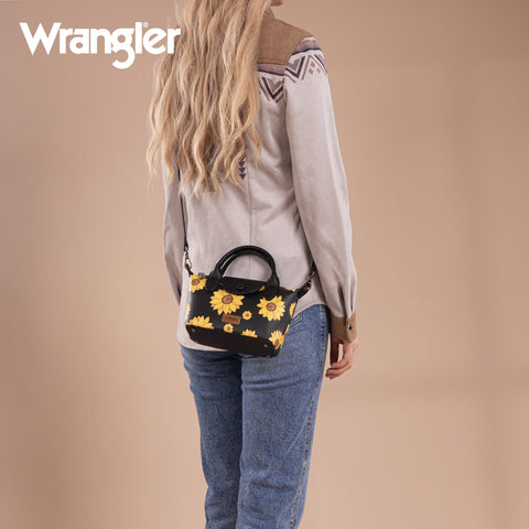 WG204-426  Wrangler Sunflower Print Mini Top Handle Crossbody - Black