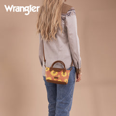WG204-426  Wrangler Sunflower Print Mini Top Handle Crossbody - Brown