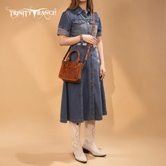 TR192-8800  Trinity Ranch Floral Tooled Collection Mini Tote/Crossbody Brown
