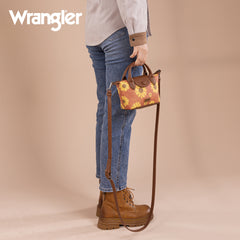 WG204-426  Wrangler Sunflower Print Mini Top Handle Crossbody - Brown