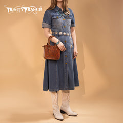 TR192-8800  Trinity Ranch Floral Tooled Collection Mini Tote/Crossbody Brown