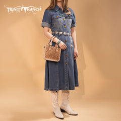 TR192-8800  Trinity Ranch Floral Tooled Collection Mini Tote/Crossbody -Tan