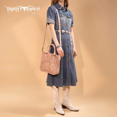 TR192-8368  Trinity Ranch Floral Tooled Collection Tote/Crossbody- Pink