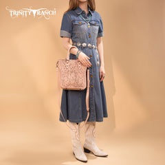 TR192-8368  Trinity Ranch Floral Tooled Collection Tote/Crossbody- Pink