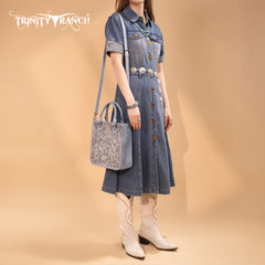 TR192-8368  Trinity Ranch Floral Tooled Collection Tote/Crossbody-Jean