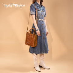 TR192-8368  Trinity Ranch Floral Tooled Collection Tote/Crossbody-Light Brown