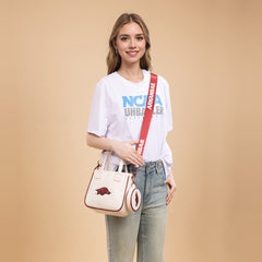 NC-AFU014BG  University of Arkansas Razorbacks Tote/Crossbody Bag - Beige