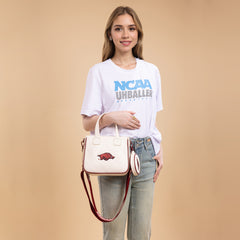 NC-AFU014BG  University of Arkansas Razorbacks Tote/Crossbody Bag - Beige