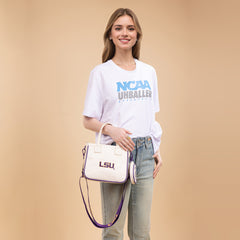 NC-LSU014BG Louisiana State University Fighting Tigers Tote/Crossbody Bag - Beige