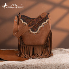 MW1323G-918  Montana West Tooled Fringe Collection Hobo Shoulder Bag