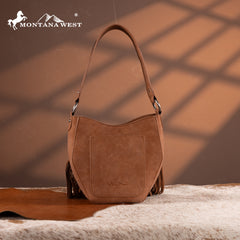 MW1323G-918  Montana West Tooled Fringe Collection Hobo Shoulder Bag