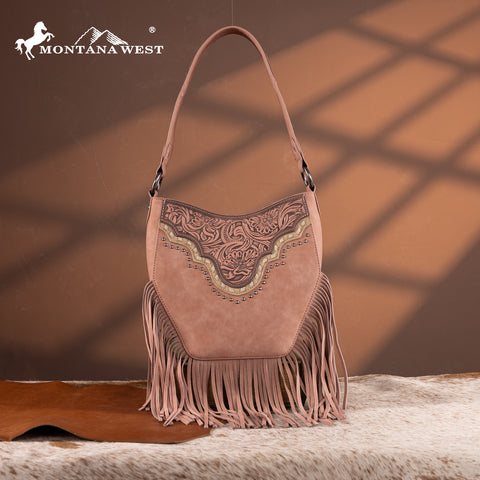 MW1323G-918  Montana West Tooled Fringe Collection Hobo Shoulder Bag