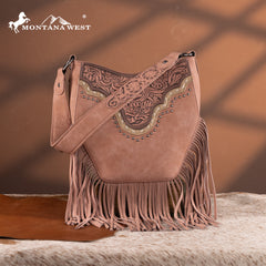 MW1323G-918  Montana West Tooled Fringe Collection Hobo Shoulder Bag