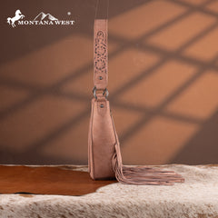 MW1323G-918  Montana West Tooled Fringe Collection Hobo Shoulder Bag