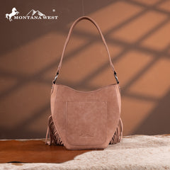 MW1323G-918  Montana West Tooled Fringe Collection Hobo Shoulder Bag