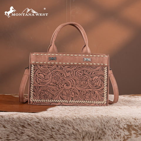 MW1323-8011  Montana West Tooled Collection Tote/Crossbody
