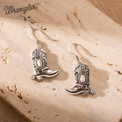 WNS2-2000S  Wrangler Jewelry Silver Boots Pendant Necklace Earrings Set - White