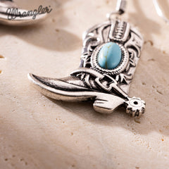 WNS2-2000S  Wrangler Silver Boots Pendant Necklace Earrings Set - Turquoise