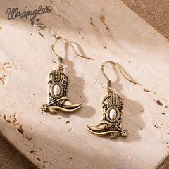 WNS2-2000G  Wrangler Silver Boots Pendant Necklace Earrings Set - White