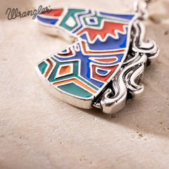 WNS2-2001S  Wrangler Jewelry Horse Head Pendant Necklace Earrings Set -Silver