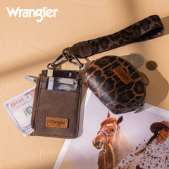 WG296-W0051  Wrangler Leopard Print Dual Pouch Wristlet -Coffee