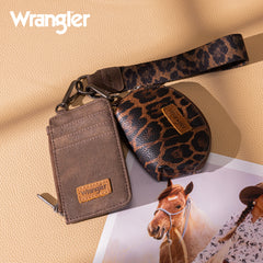 WG296-W0051  Wrangler Leopard Print Dual Pouch Wristlet -Coffee