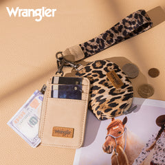 WG296-W0051  Wrangler Leopard Print Dual Pouch Wristlet -Tan