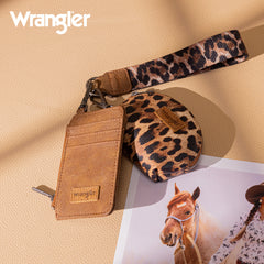 WG296-W0051  Wrangler Leopard Print Dual Pouch Wristlet -Brown