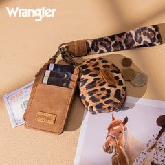WG296-W0051  Wrangler Leopard Print Dual Pouch Wristlet -Brown