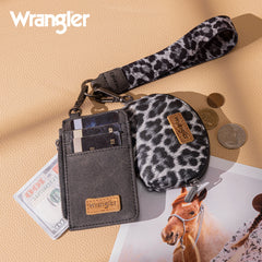 WG296-W0051  Wrangler Leopard Print Dual Pouch Wristlet -Black