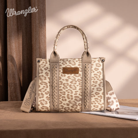 WG133-81203S  Wrangler Leopard Print Concealed Carry Tote/Crossbody - Khaki