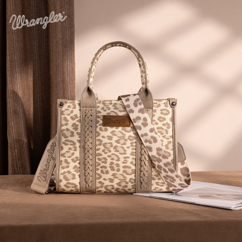 WG133-81203S  Wrangler Leopard Print Concealed Carry Tote/Crossbody - Khaki