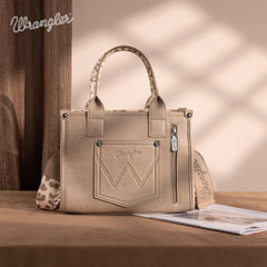 WG133-81203S  Wrangler Leopard Print Concealed Carry Tote/Crossbody - Khaki