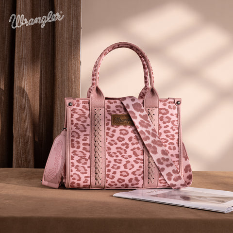WG133-81203S  Wrangler Leopard Print Concealed Carry Tote/Crossbody - Pink