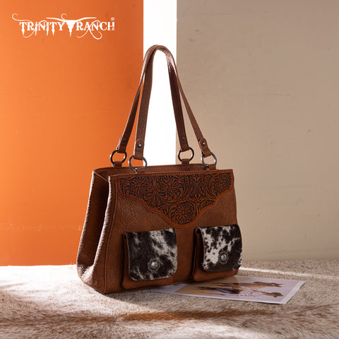 TR203G-8600  Trinity Ranch Genuine Hair-On Cowhide Tooled Collection Concealed Carry Tote