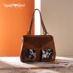 TR203G-8600  Trinity Ranch Genuine Hair-On Cowhide Tooled Collection Concealed Carry Tote