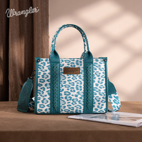 WG133-81203S  Wrangler Leopard Print Concealed Carry Tote/Crossbody - Turquoise