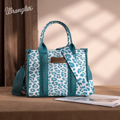 WG133-81203S  Wrangler Leopard Print Concealed Carry Tote/Crossbody - Turquoise